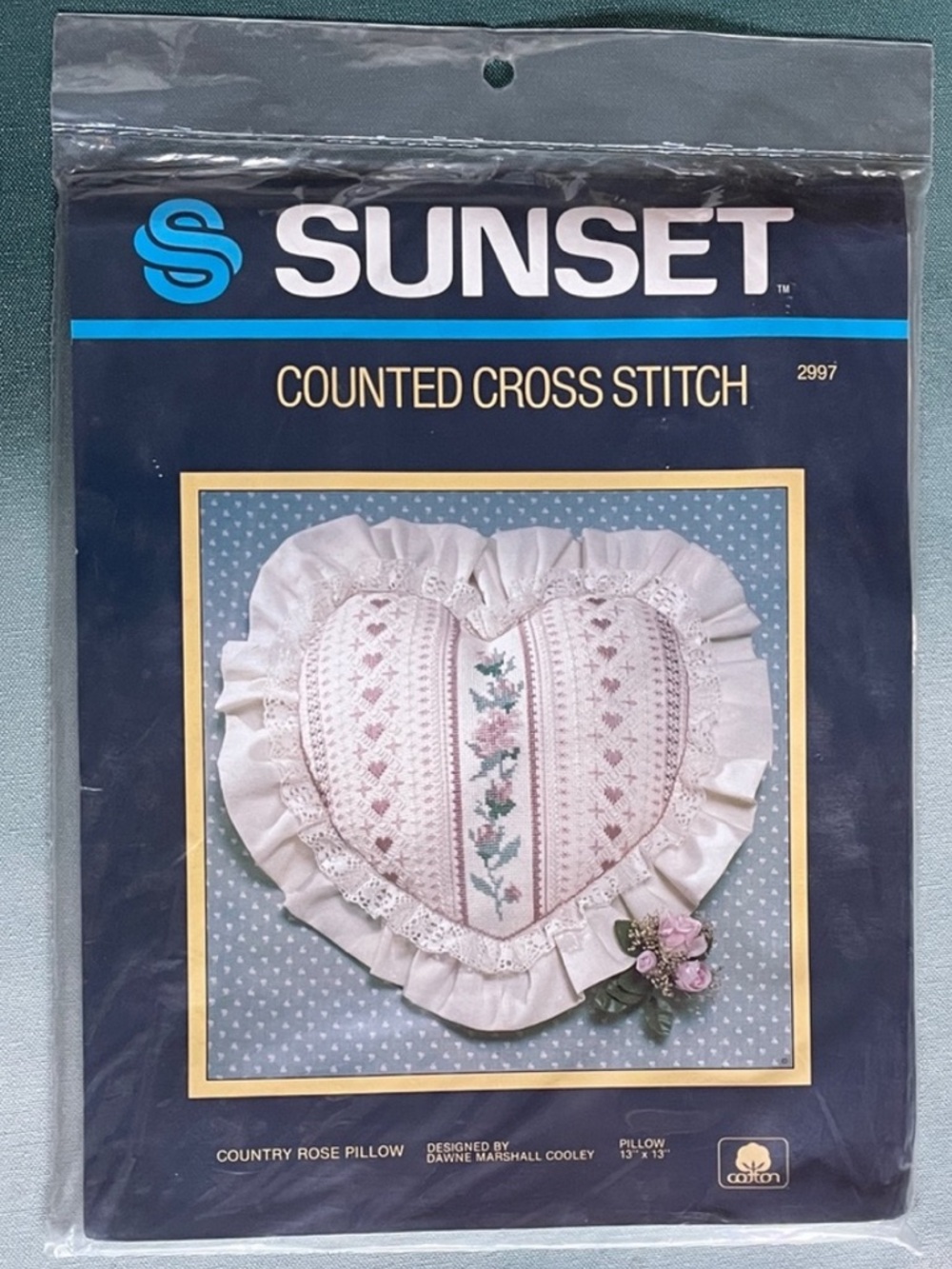 Sunset Counted Cross Stitch Country Rose Pillow 13” by 13” Vintage 1984